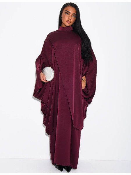 Weite 2-teilige Abaya mit ärmellosem Unterkleid und Tunika mit Stehkragen