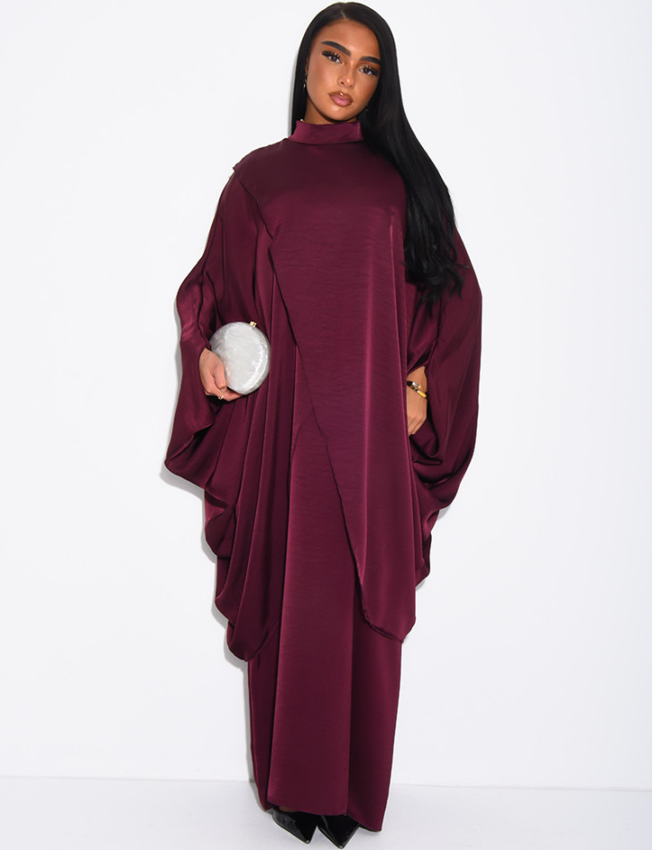 Weite 2-teilige Abaya mit ärmellosem Unterkleid und Tunika mit Stehkragen