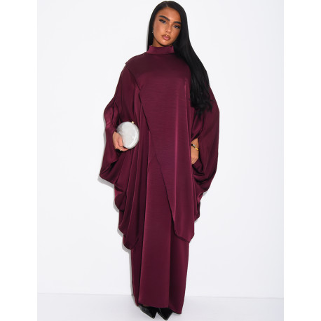 Weite 2-teilige Abaya mit ärmellosem Unterkleid und Tunika mit Stehkragen