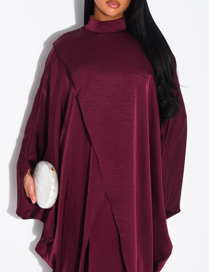 Weite 2-teilige Abaya mit ärmellosem Unterkleid und Tunika mit Stehkragen