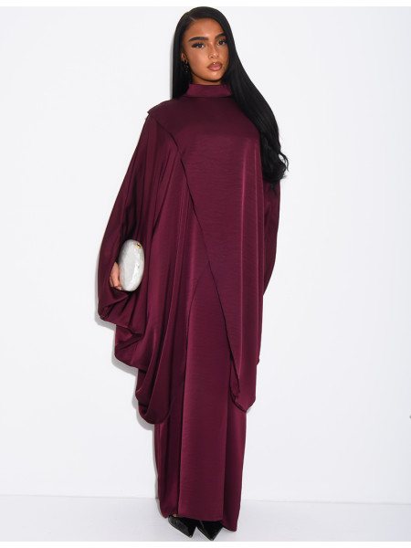 Weite 2-teilige Abaya mit ärmellosem Unterkleid und Tunika mit Stehkragen