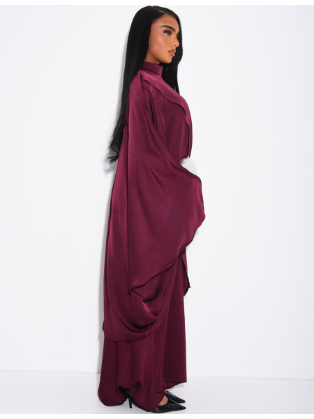 Weite 2-teilige Abaya mit ärmellosem Unterkleid und Tunika mit Stehkragen