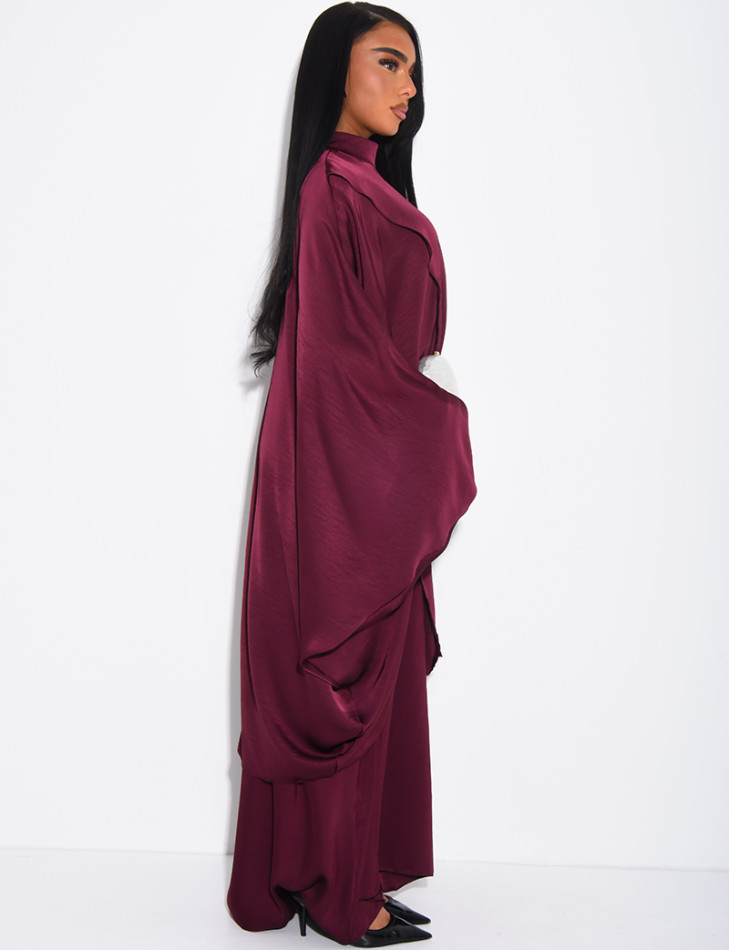 Weite 2-teilige Abaya mit ärmellosem Unterkleid und Tunika mit Stehkragen