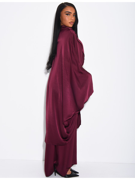 Weite 2-teilige Abaya mit ärmellosem Unterkleid und Tunika mit Stehkragen