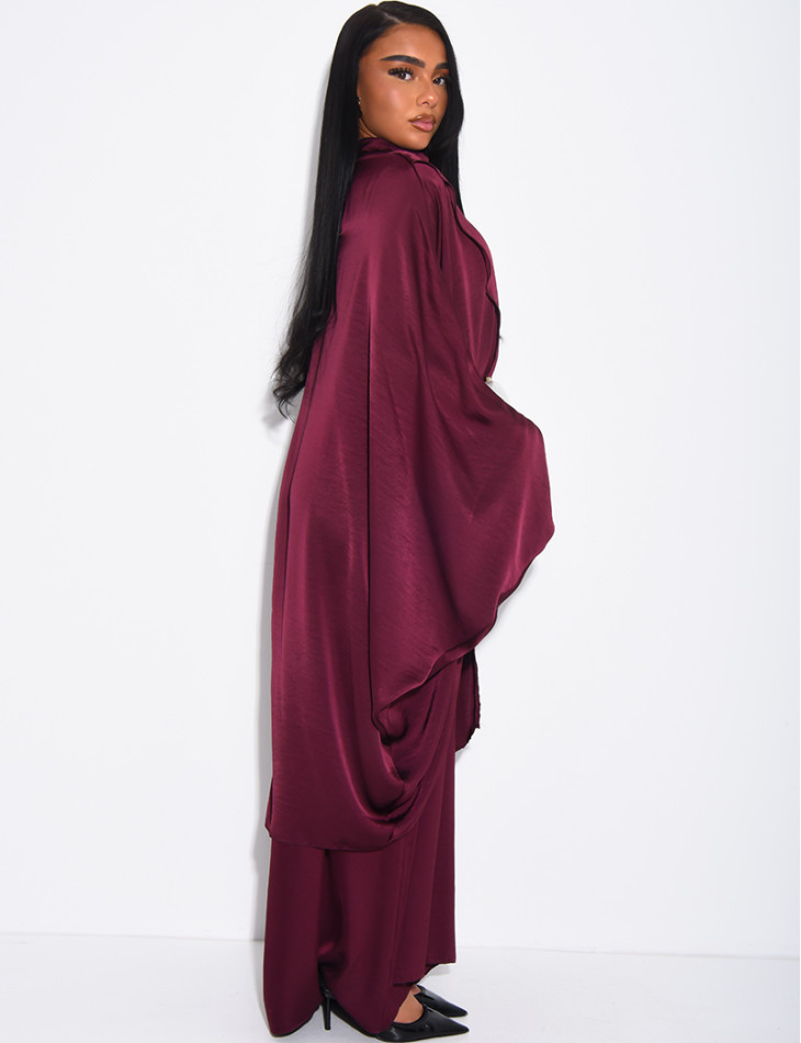 Weite 2-teilige Abaya mit ärmellosem Unterkleid und Tunika mit Stehkragen