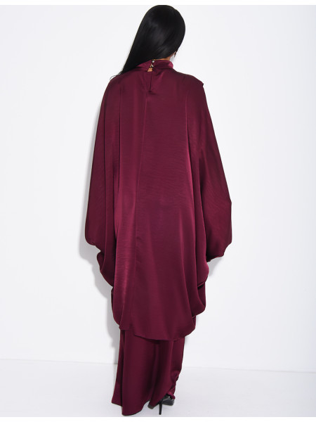 Weite 2-teilige Abaya mit ärmellosem Unterkleid und Tunika mit Stehkragen