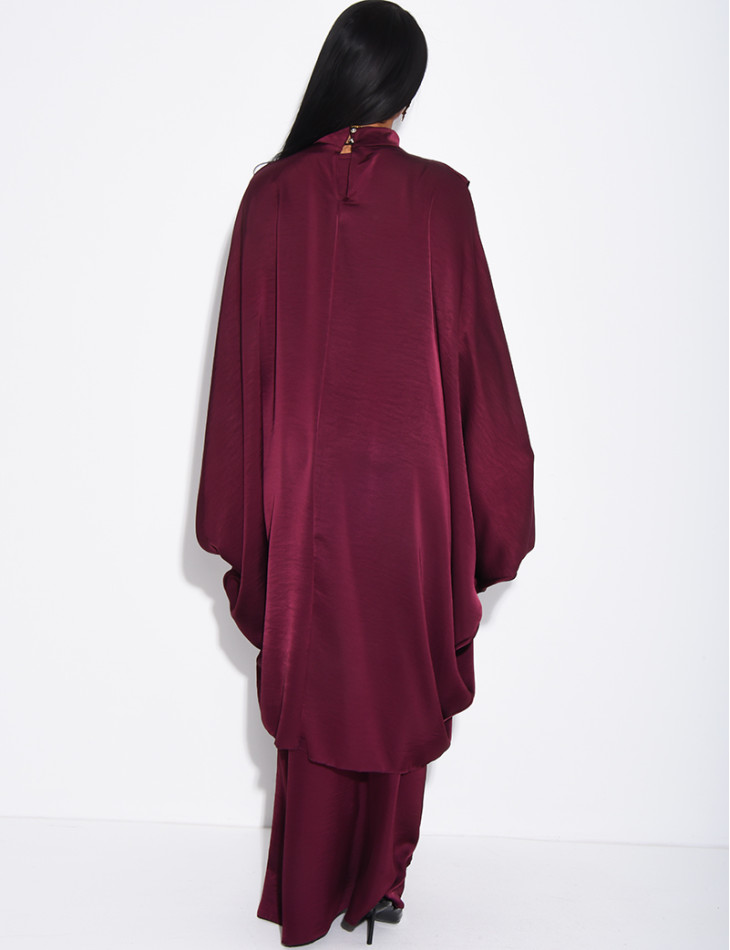 Weite 2-teilige Abaya mit ärmellosem Unterkleid und Tunika mit Stehkragen