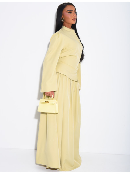 Long, full-skirted set with a fitted button-down top