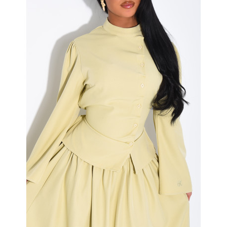 Long, full-skirted set with a fitted button-down top