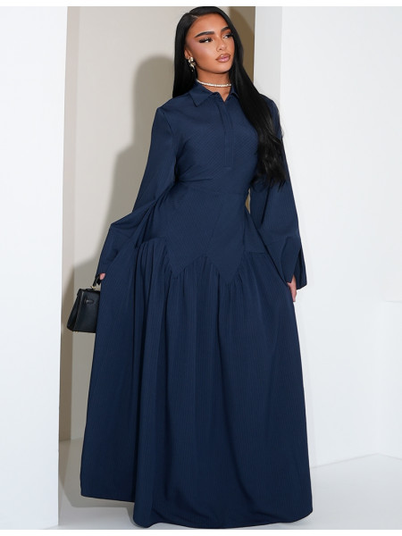 Robe longue rayée à col chemise