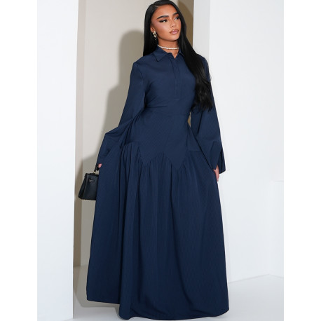 Robe longue rayée à col chemise