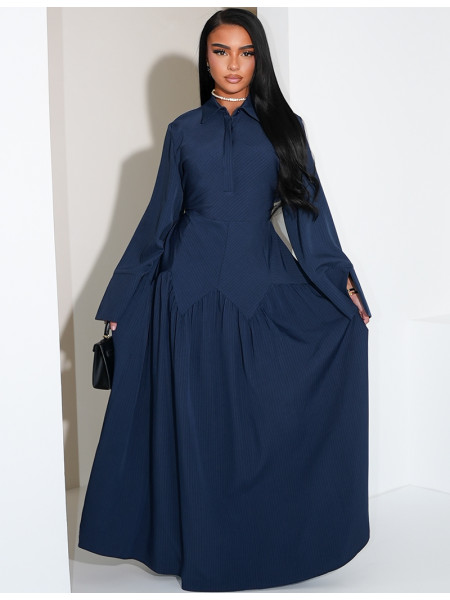 Robe longue rayée à col chemise