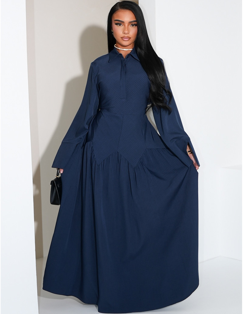 Robe longue rayée à col...