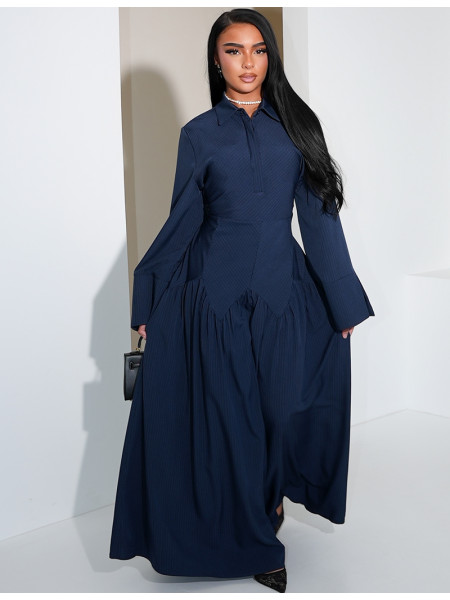 Robe longue rayée à col chemise