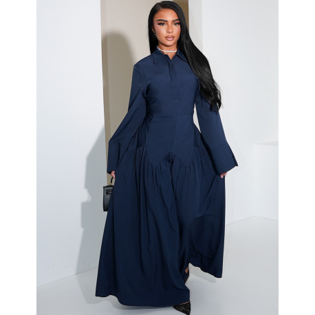 Robe longue rayée à col chemise