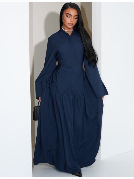 Robe longue rayée à col chemise