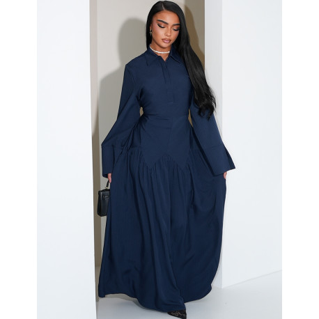 Robe longue rayée à col chemise