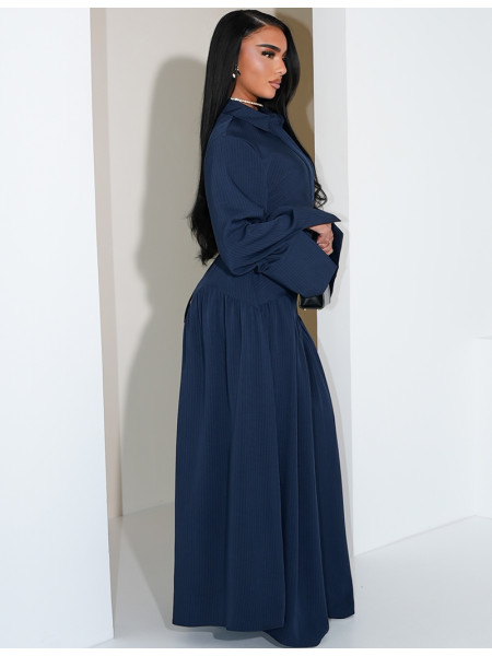 Robe longue rayée à col chemise