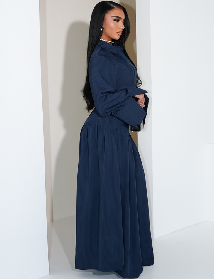 Robe longue rayée à col chemise