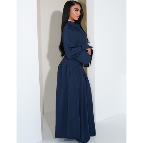 Robe longue rayée à col chemise