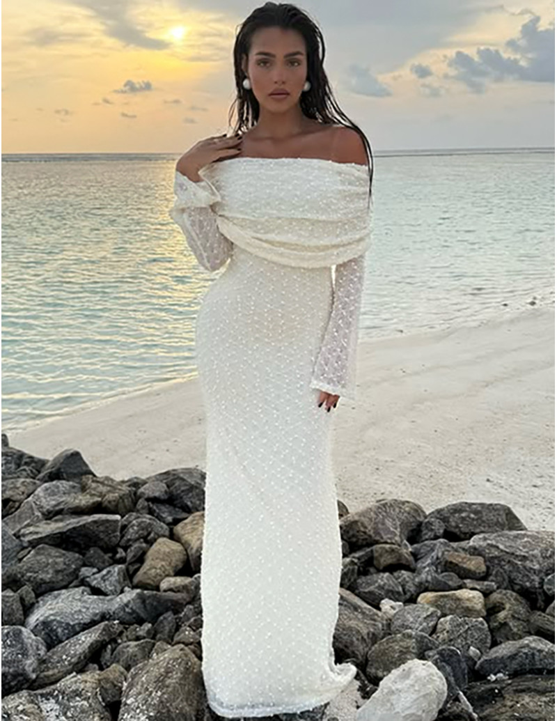 Robe longue col bateau à...