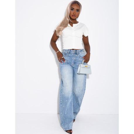 Ballonjeans mit Strass und Perlen