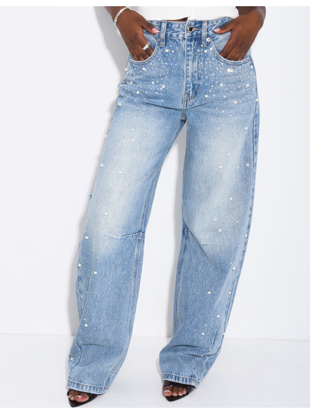 Ballonjeans mit Strass und Perlen