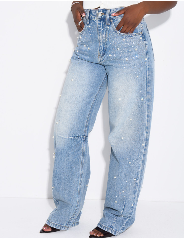 Ballonjeans mit Strass und Perlen