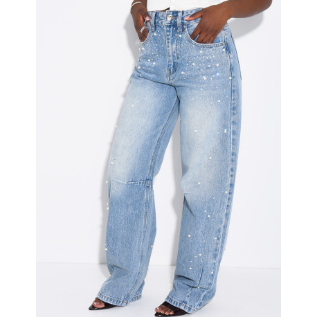 Ballonjeans mit Strass und Perlen