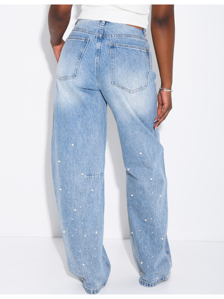 Ballonjeans mit Strass und Perlen