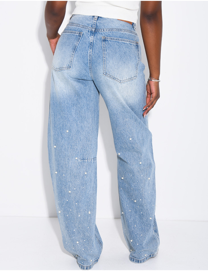 Ballonjeans mit Strass und Perlen