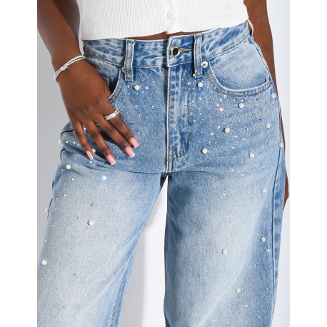 Ballonjeans mit Strass und Perlen