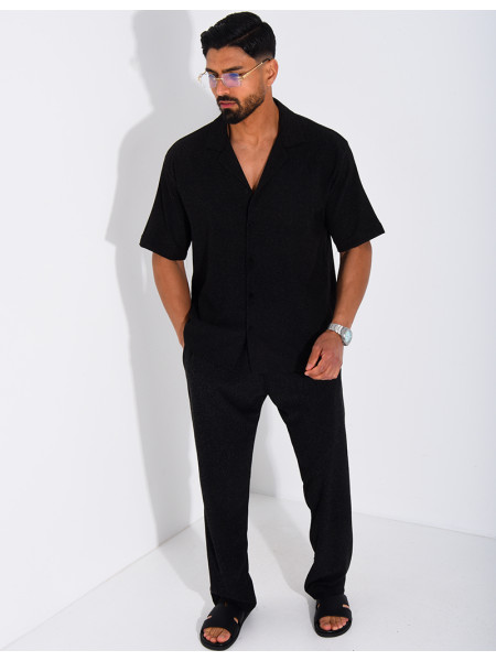 Ensemble chiné pantalon et chemise manches courtes