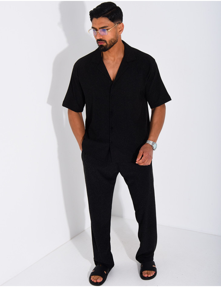 Ensemble chiné pantalon et chemise manches courtes