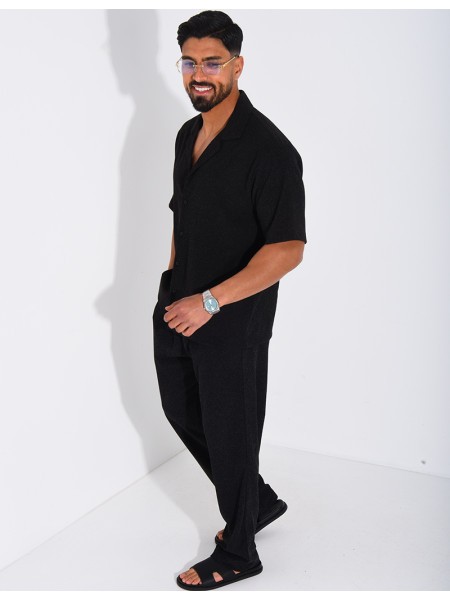 Ensemble chiné pantalon et chemise manches courtes