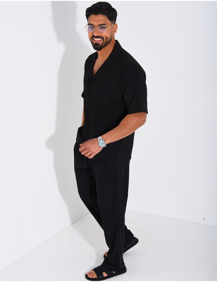 Ensemble chiné pantalon et chemise manches courtes