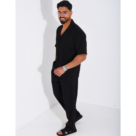 Ensemble chiné pantalon et chemise manches courtes