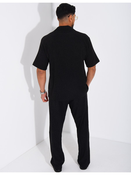 Ensemble chiné pantalon et chemise manches courtes