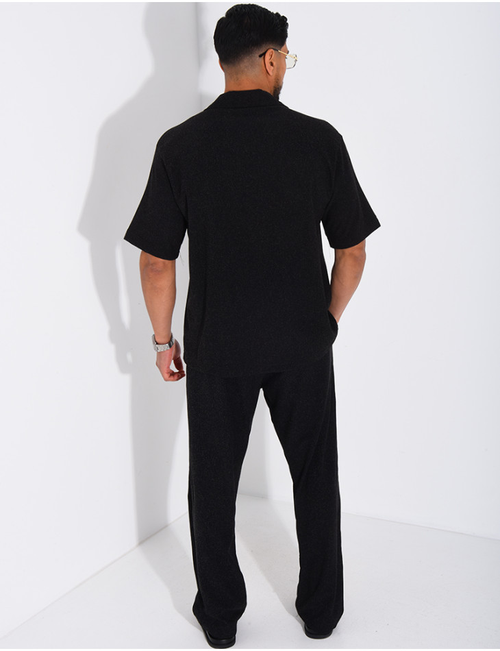 Ensemble chiné pantalon et chemise manches courtes