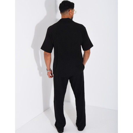 Ensemble chiné pantalon et chemise manches courtes