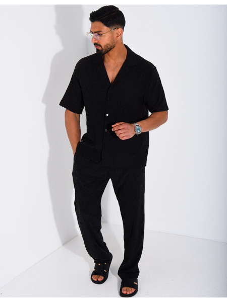 Ensemble chiné pantalon et chemise manches courtes