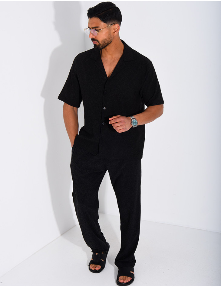 Ensemble chiné pantalon et chemise manches courtes