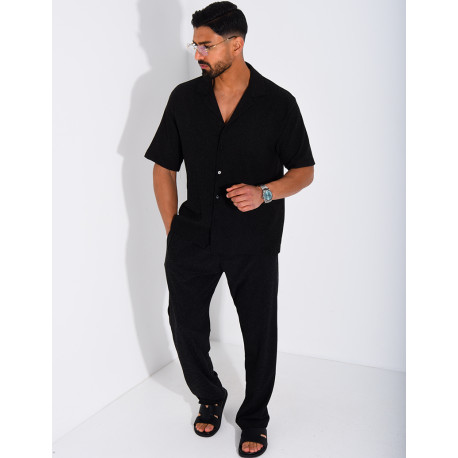 Ensemble chiné pantalon et chemise manches courtes