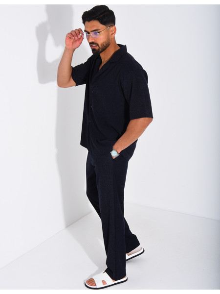 Ensemble chiné pantalon et chemise manches courtes