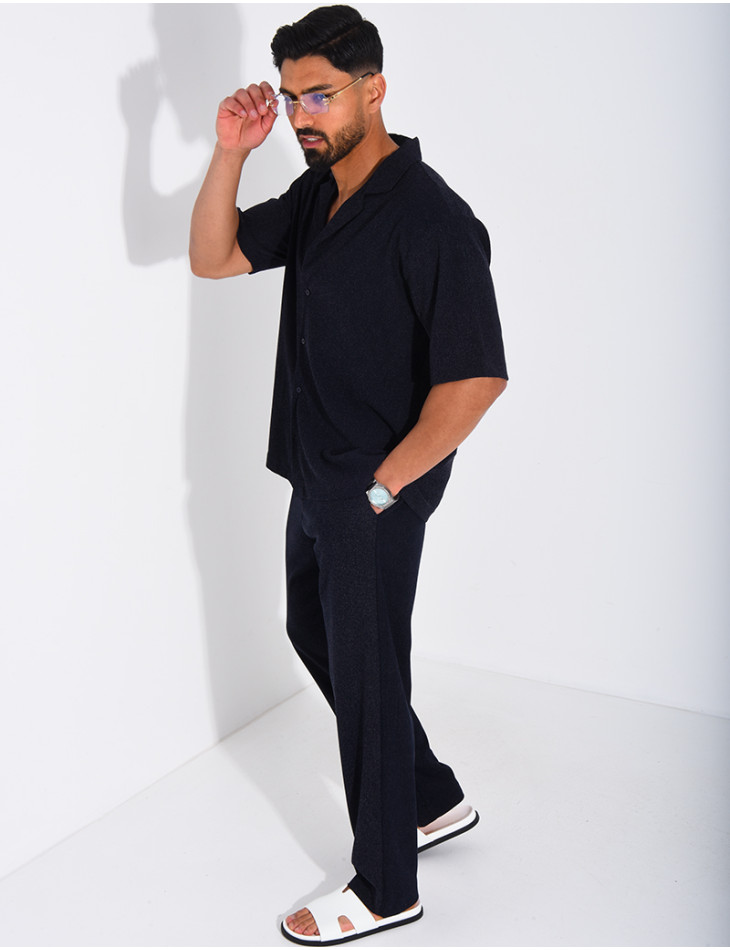 Ensemble chiné pantalon et chemise manches courtes