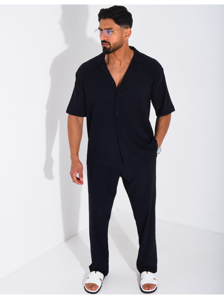 Ensemble chiné pantalon et chemise manches courtes