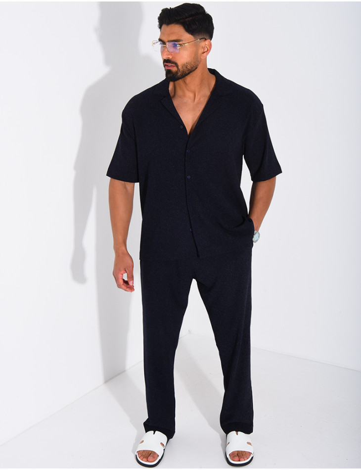 Ensemble chiné pantalon et chemise manches courtes