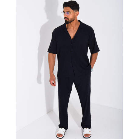 Ensemble chiné pantalon et chemise manches courtes