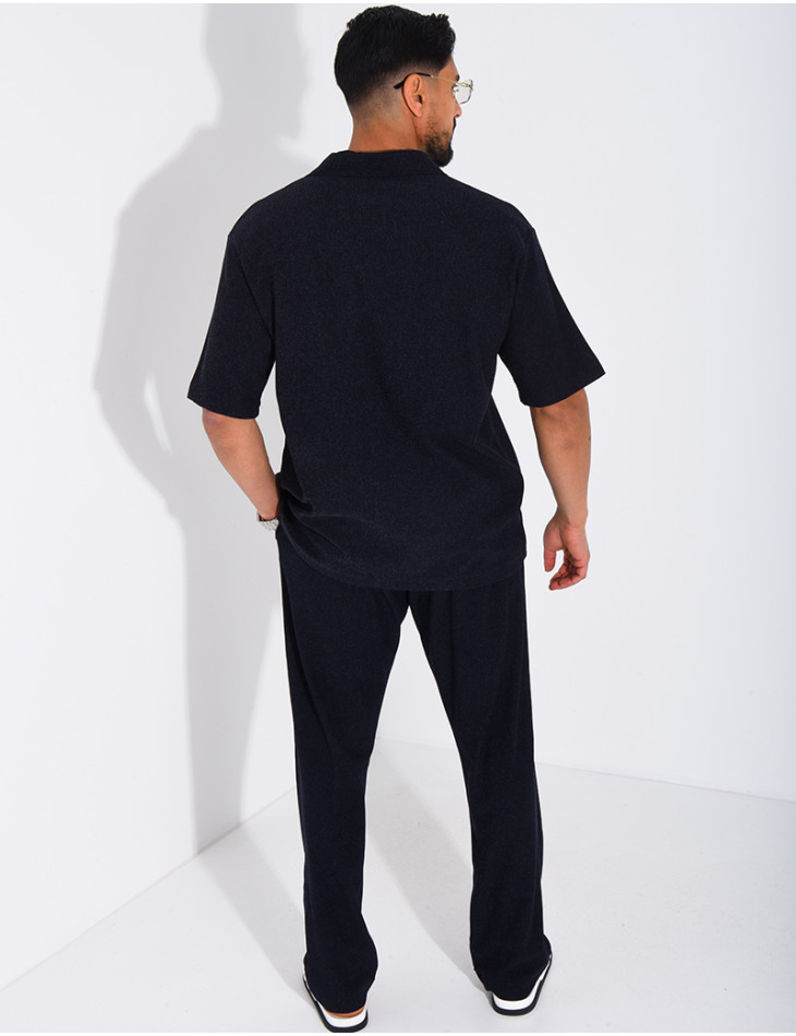 Ensemble chiné pantalon et chemise manches courtes