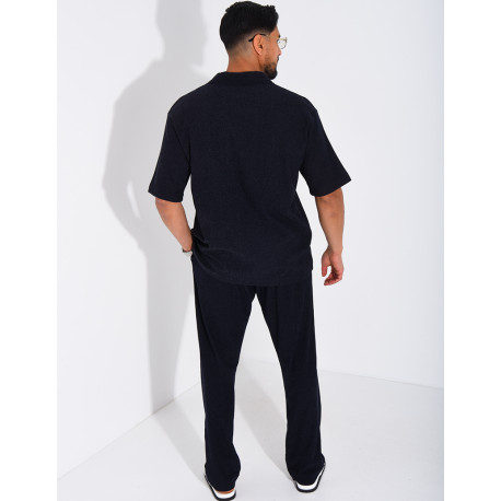 Ensemble chiné pantalon et chemise manches courtes